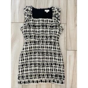 Just Me Frayed Tweed Black Cream Gold Women’s M Bodycon Dress